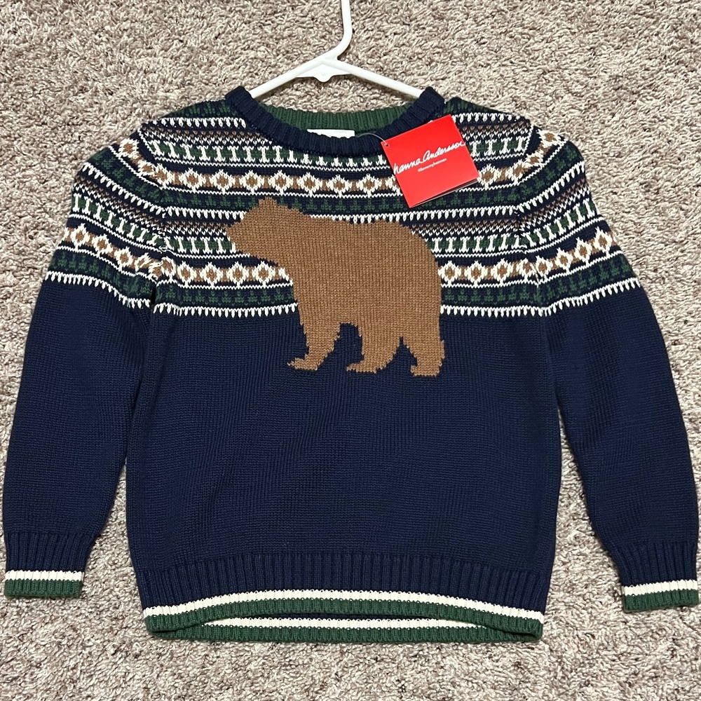 NWT Hanna Andersson Boy's Knit Bear Sweater with Elbow Patches